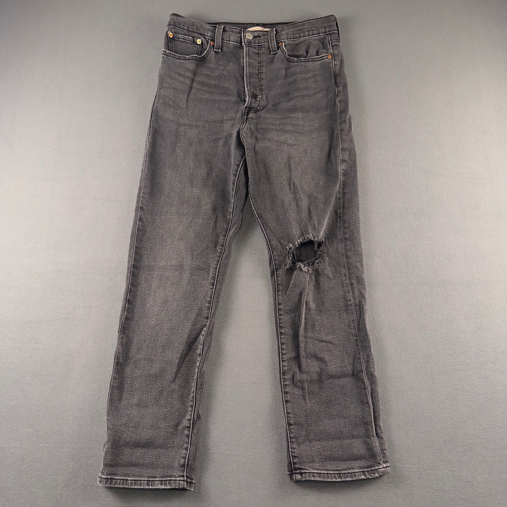 Levis Wedgie Straight Jeans Gray Distressed Knee W30 L28 34964-0149 High Rise